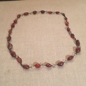 Red stone mid length necklace